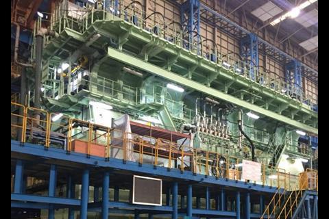 The CMA CGM Jacques Saade features a 920mm bore, 12 cylinder dual-fuel engine similar to the engine pictured.